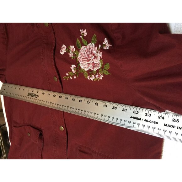 Perch By Blue Pepper Women 3XL Maroon Button Front Jacket Full Zip Floral Cotton - Picture 5 of 9